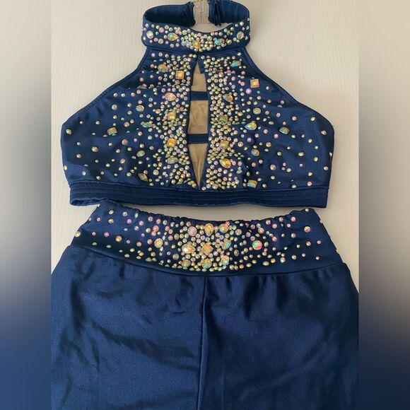 Glamour solo dance costume 2 piece navy blue embellished pants top SA-Small adul - Picture 3 of 13
